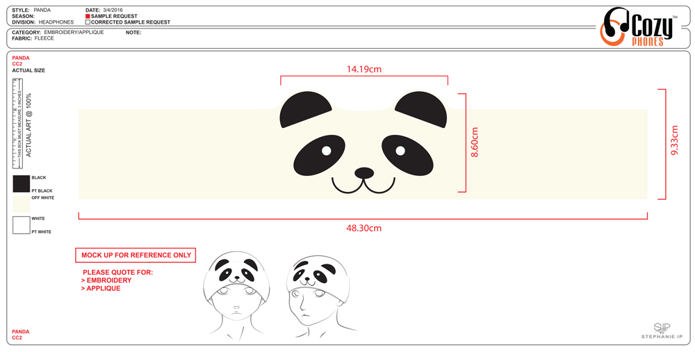 Softgoods Factory Artwork - Panda CozyPhones Technical Drawings