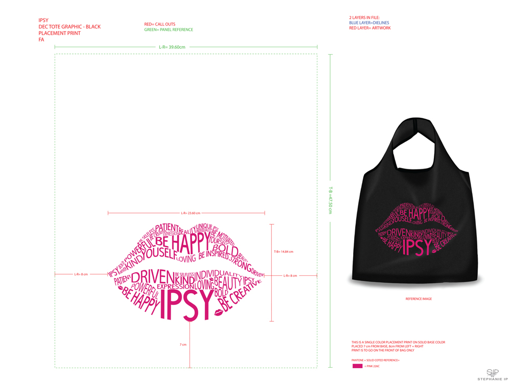 Ipsy Factory Artwork - Bag and Print - technical details