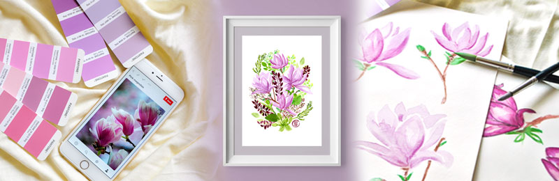 Art Commission - Floral Painting, Digital Art, PANTONE swatches, Framed Print